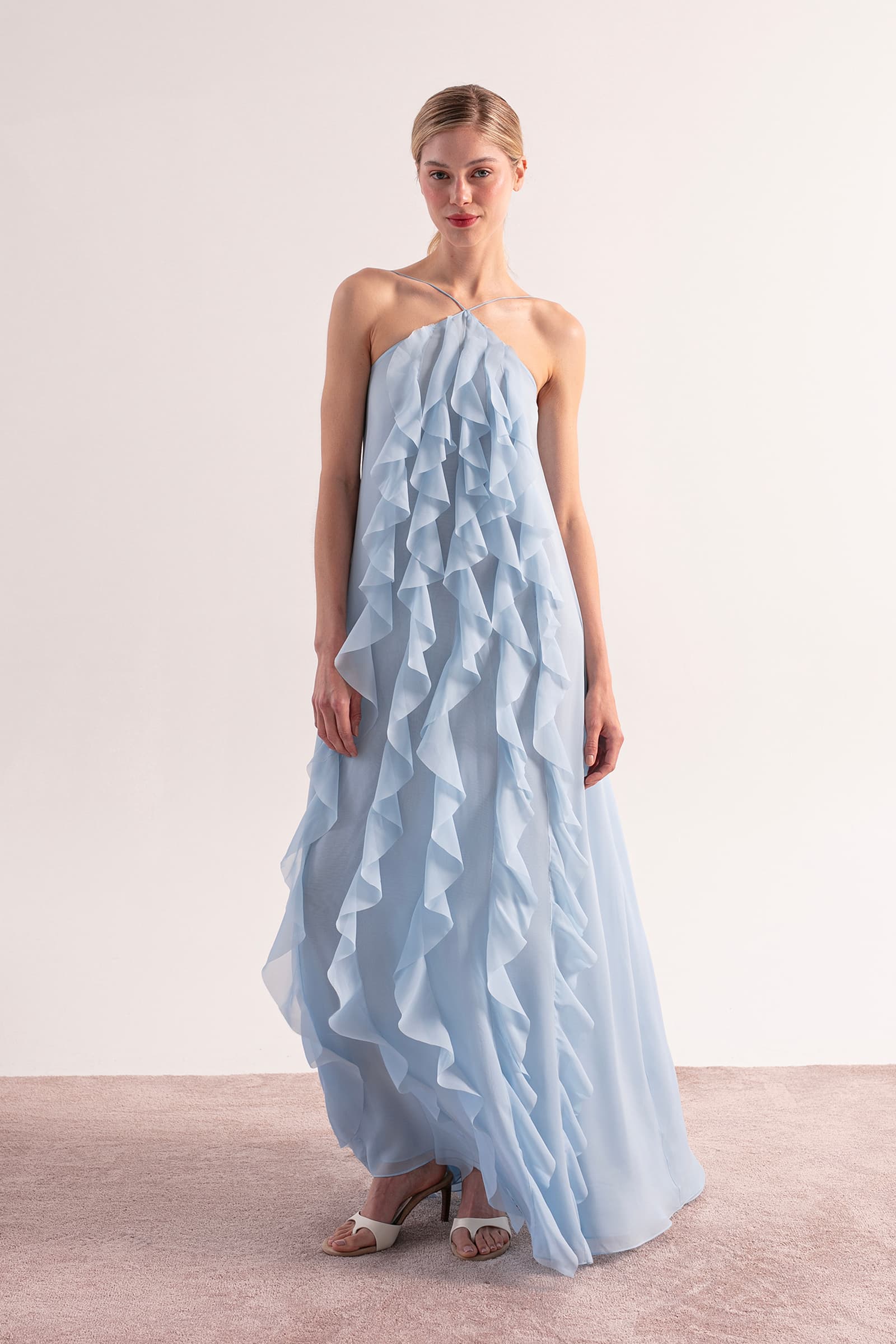 Illusion Lace Floor-length Dress with Half Sleeves Stormy main image 1