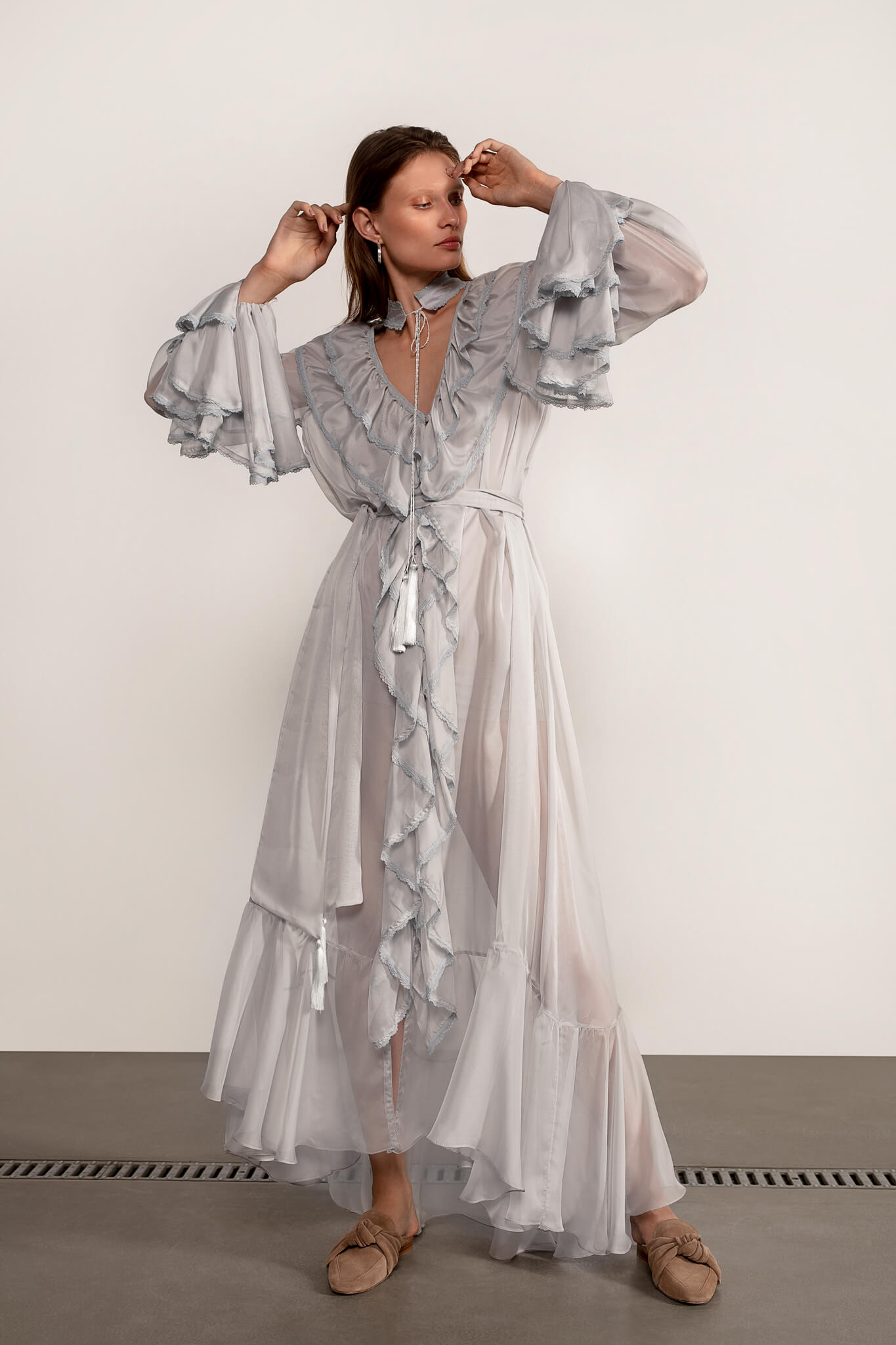 Model in Ocean Of Tenderness maxi dress front view